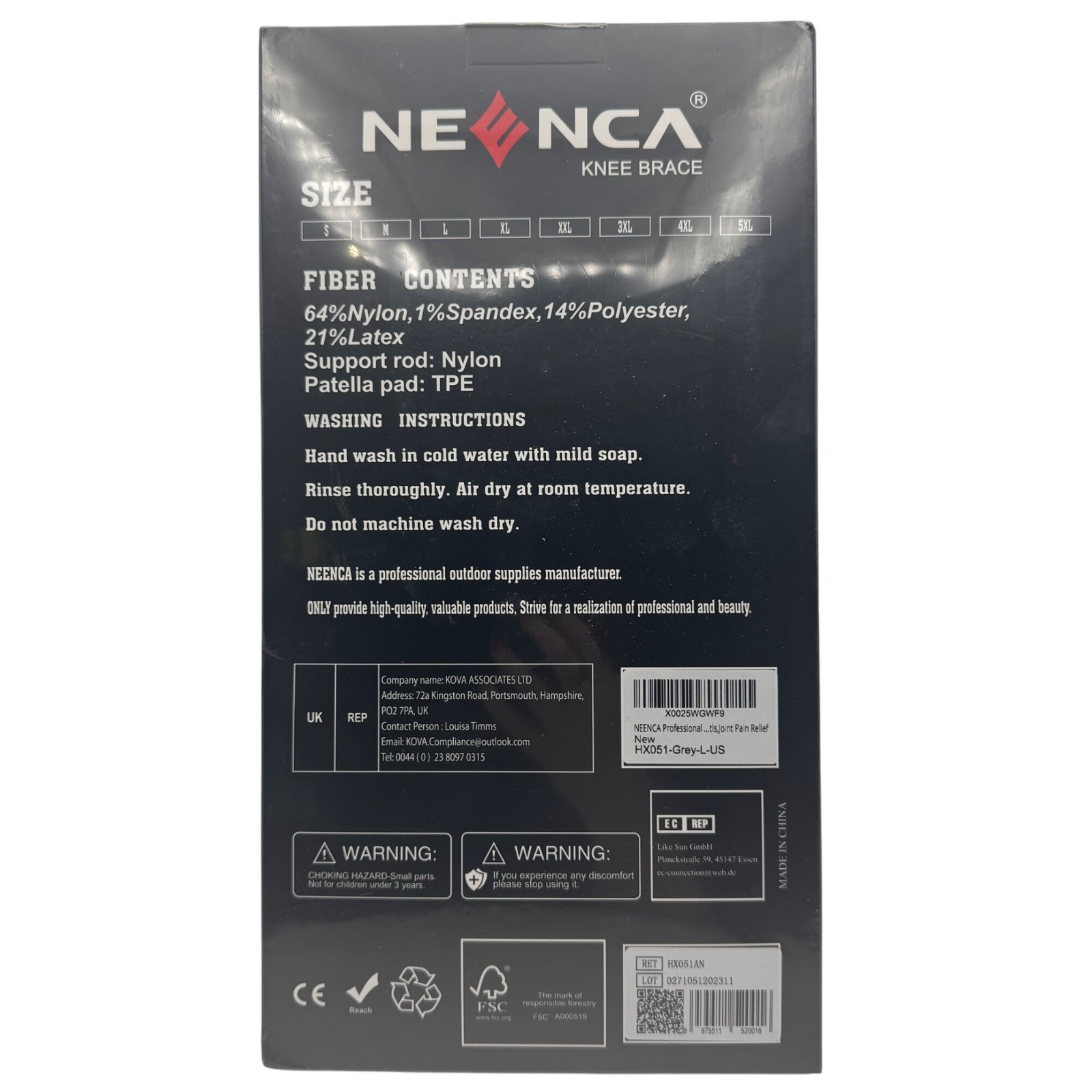 Neenca Knee Brace Sports Protection Series L Grey Nylon Latex