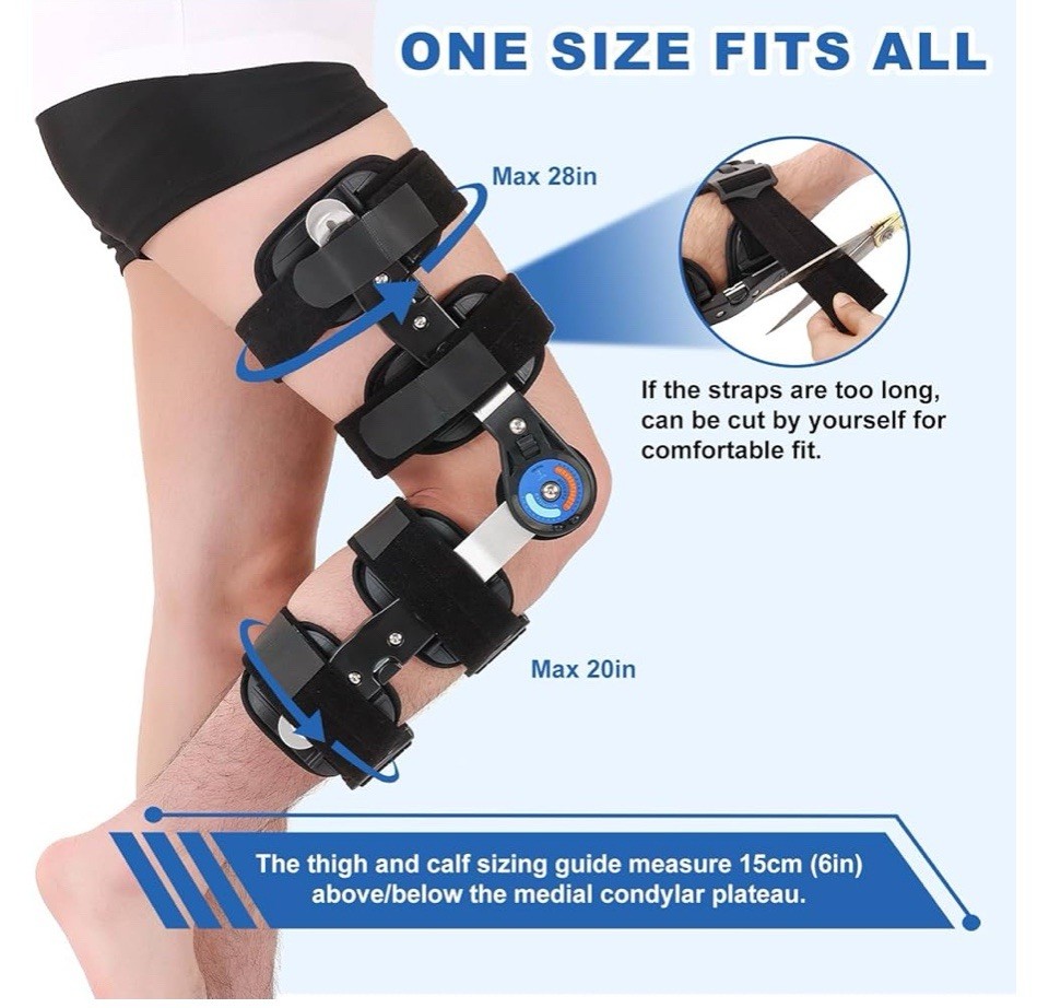 Hinged ROM Knee Brace, Post Op Knee Brace for Recovery Stabilization, ACL, MCL