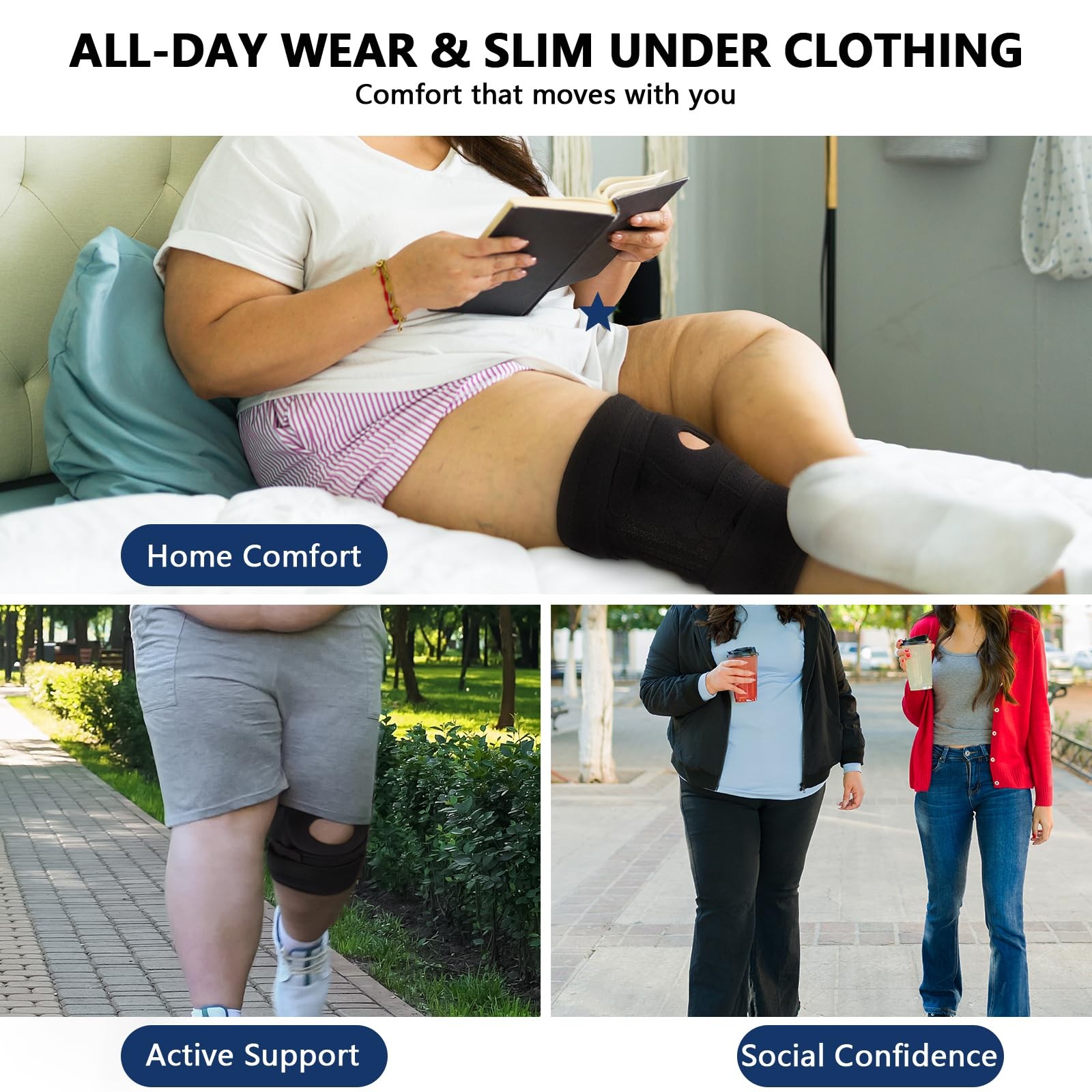 Knee Brace for Plus Size Men & Women (XL/2XL/3XL) – Extended Adjustable Suppo…