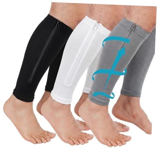 3 Pairs Calf Compression Sleeve with Zipper for Men Women No Black White Gray
