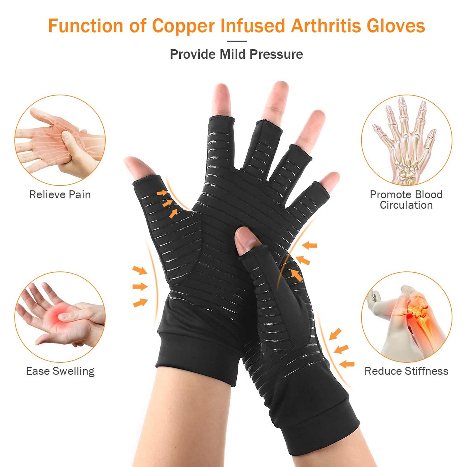 Copper Compression Arthritis Gloves Men Women Half Finger Pain Relief Gloves