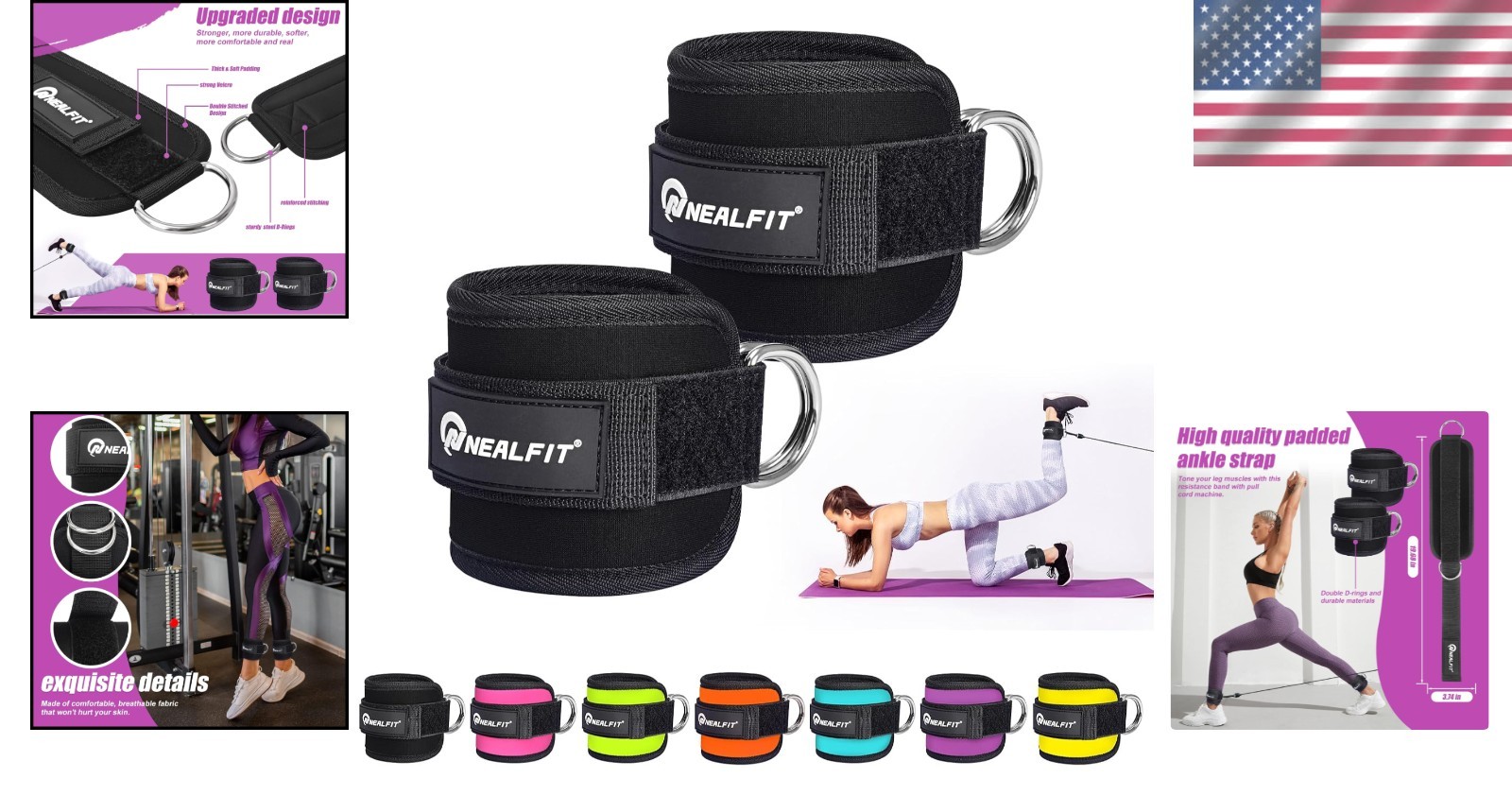 Neoprene Gym Ankle Straps Pair for Leg & Glute Workouts