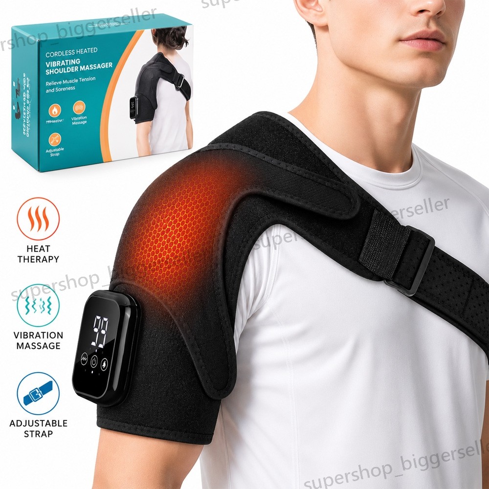 Cordless Portable Shoulder Heating Pad &Massager Heating Vibration Shoulder Wrap