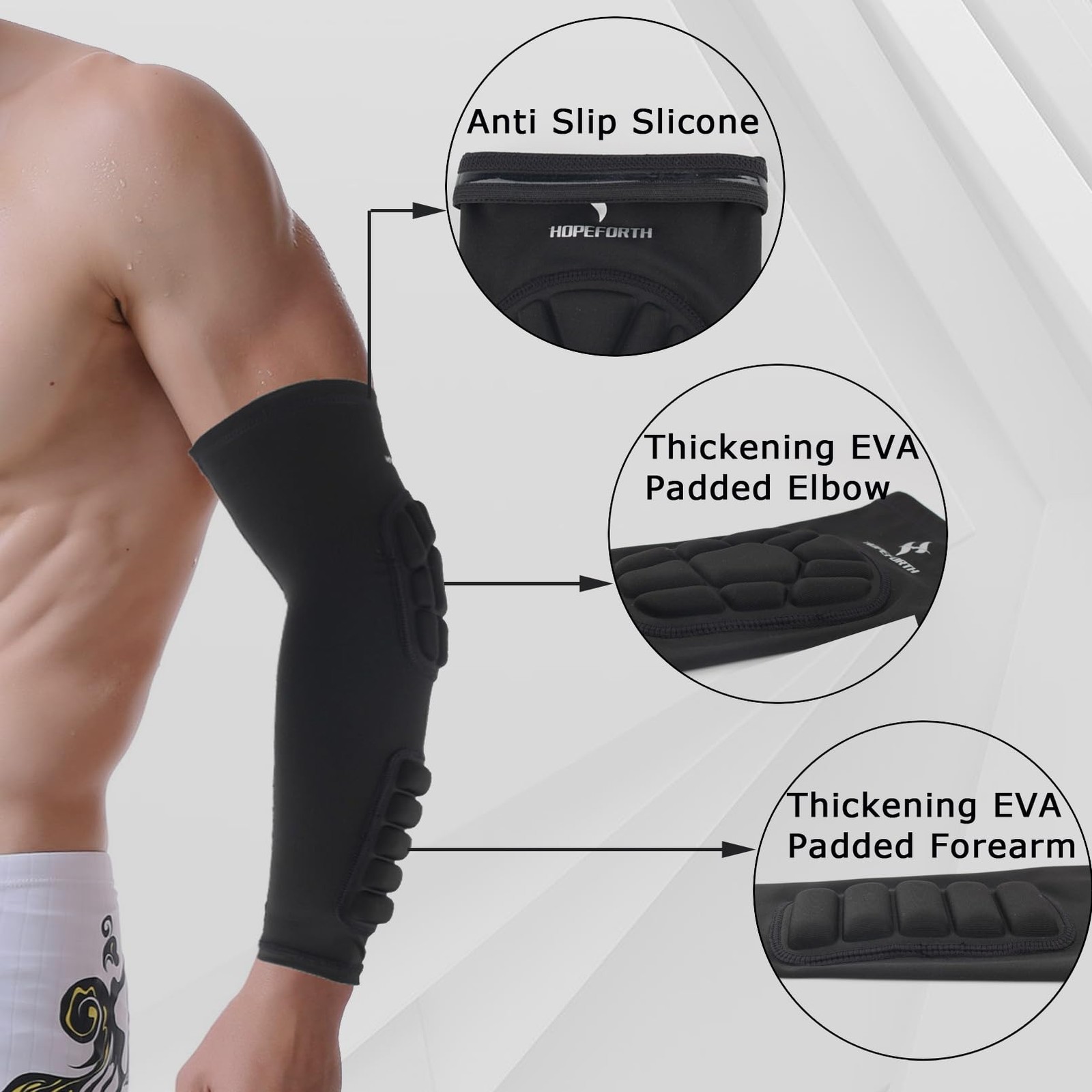 2PCS Padded Elbow Forearm Sleeves,Compression Arm Protective Support,Sports Gear