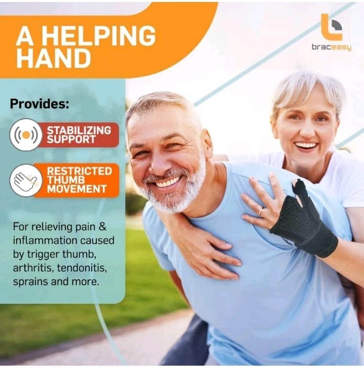 BracEasy Thumb Brace Wrist Support Arthritis Tendonitis Left Right Hand Black OS