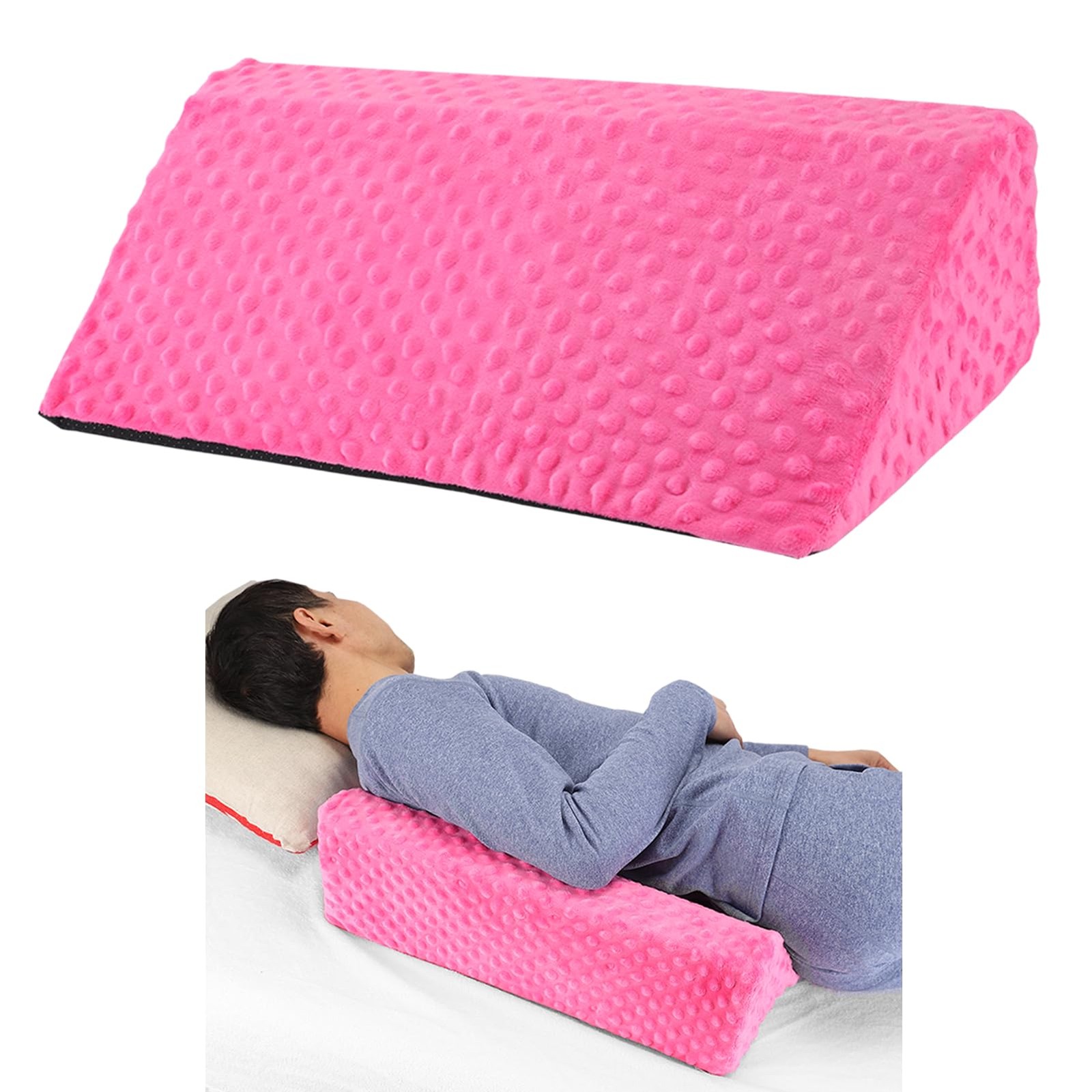 Jacobable Wedge Pillow for Side Sleeping, Body Positioning Foam 5x2x1, Pink