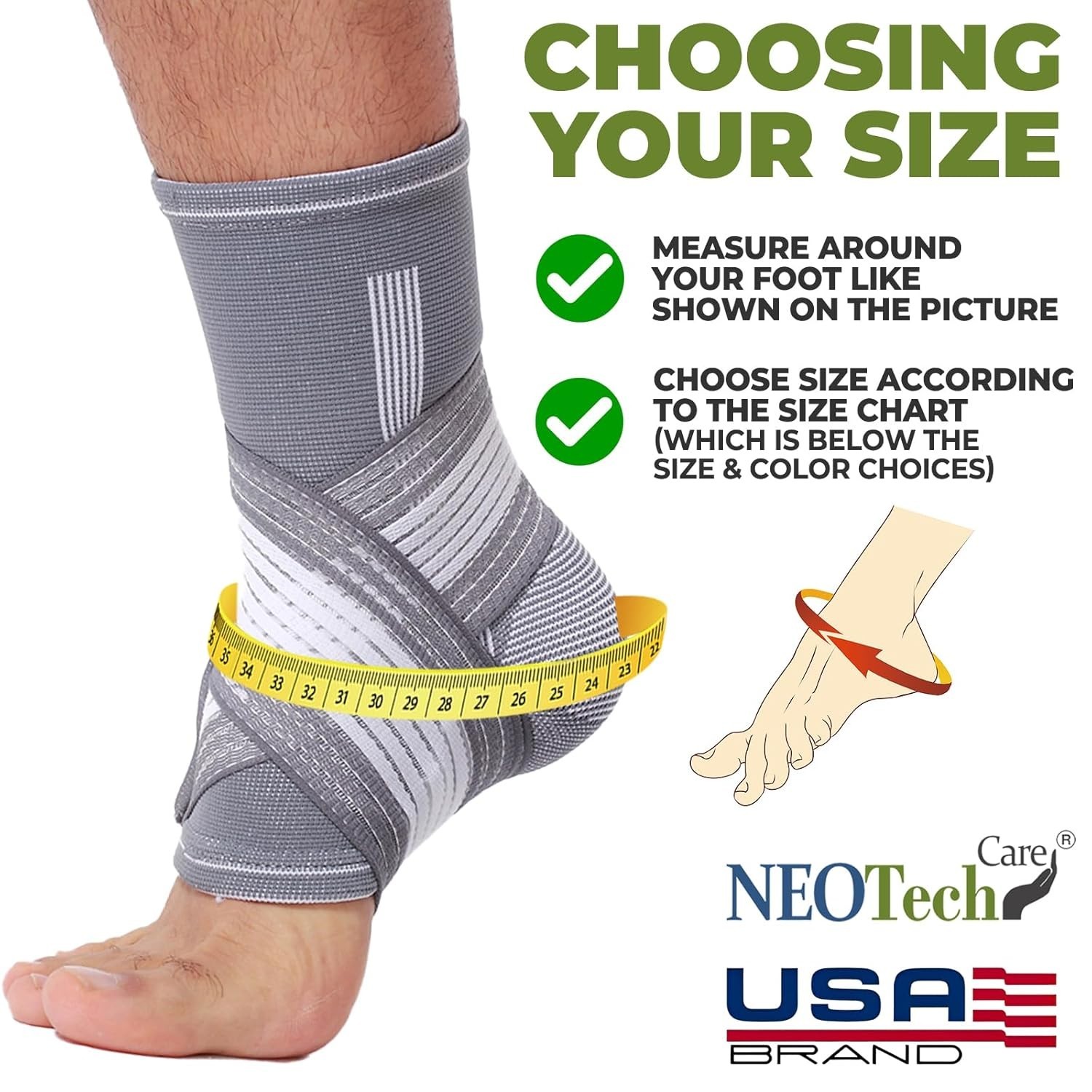 Adjustable Ankle Support Brace Gray, Size M, 1 Unit