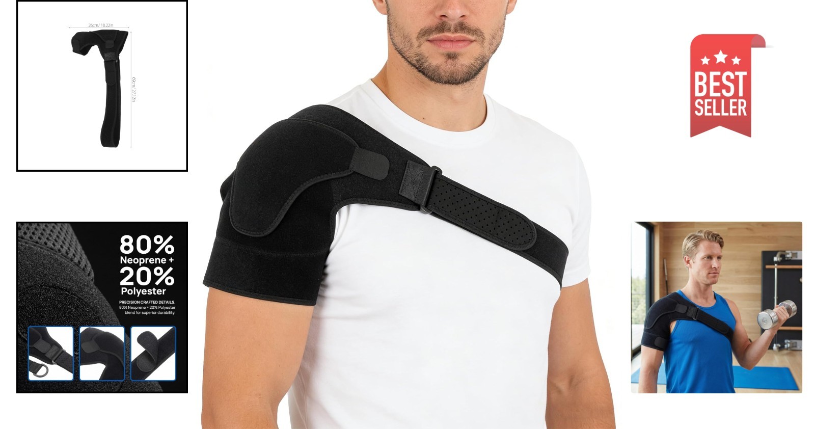 SHOULDER BRACE ROTATOR CUFF PAIN RELIEF SUPPORT ADJUSTABLE SLEEVE WRAP