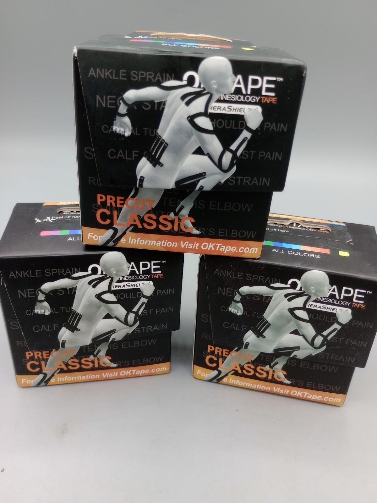 Lot Of 3 – OK TAPE Kinesiology Tape 10 inches Precut, Elastic Black