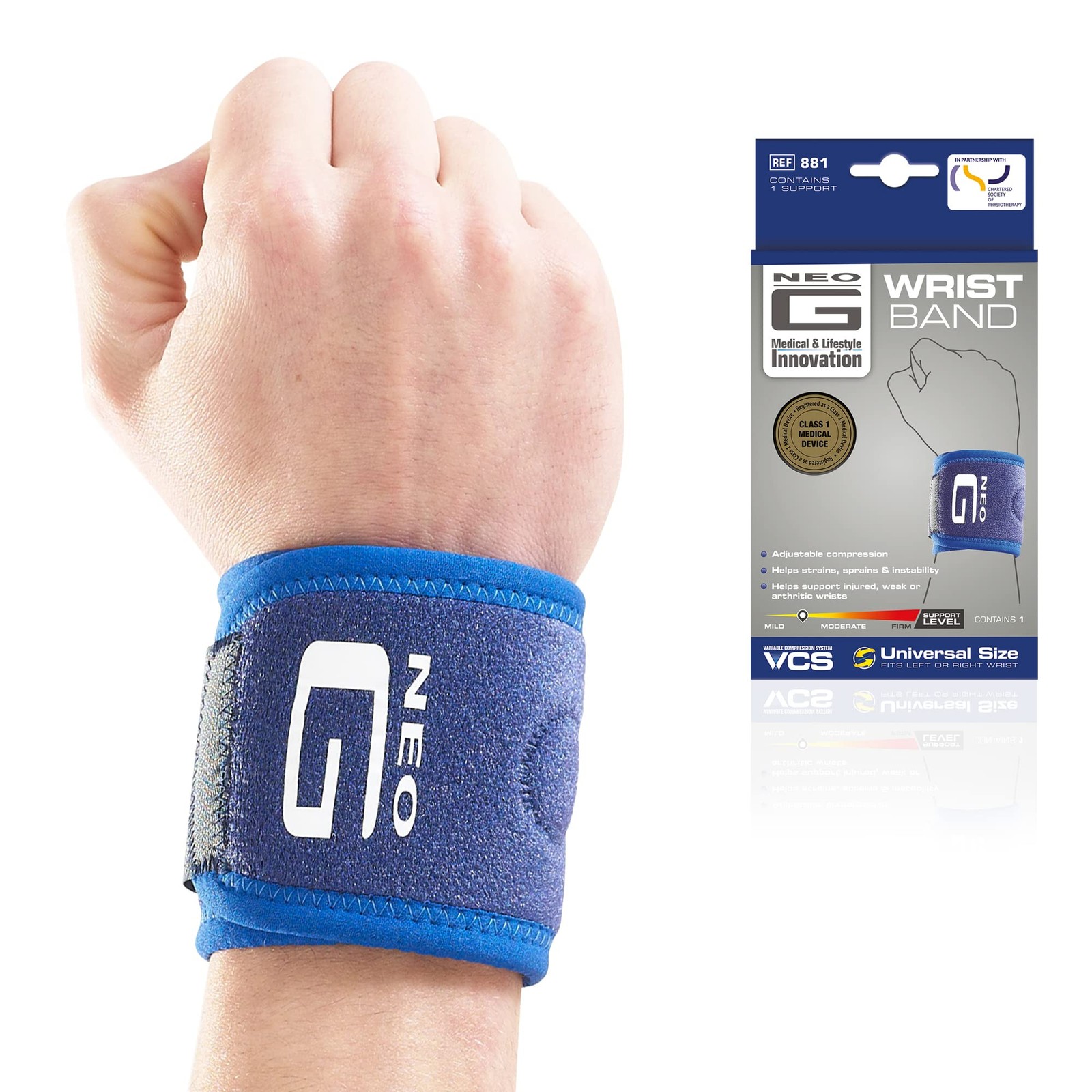 Neo-G Wrist Band – Support For Joint Pain, Arthritis, Sprains, One Size, Blue