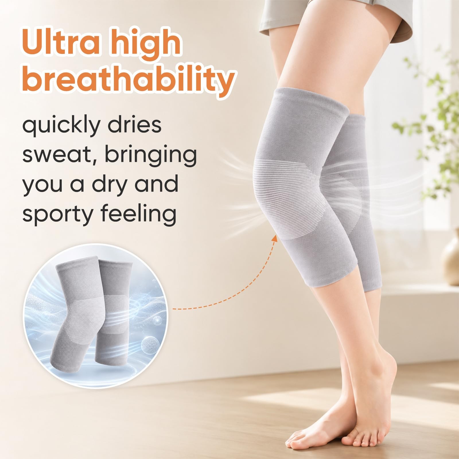 Mivoro Bamboo Knee Sleeve for – One Pair X-Large(91-116), Gray