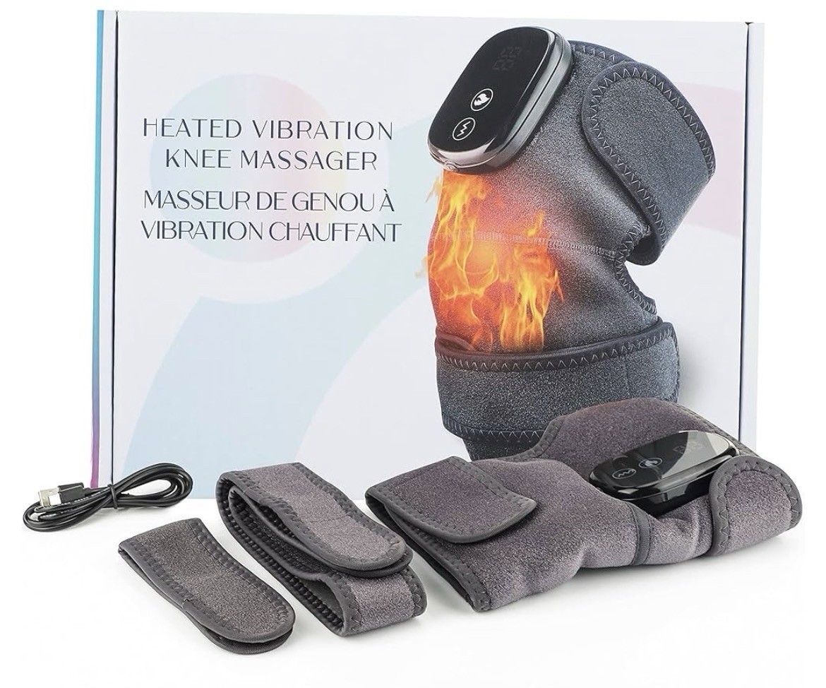MOAJAZA Cordless Heated Vibrating Knee Brace Wrap Rechargeable Adjustable Gray