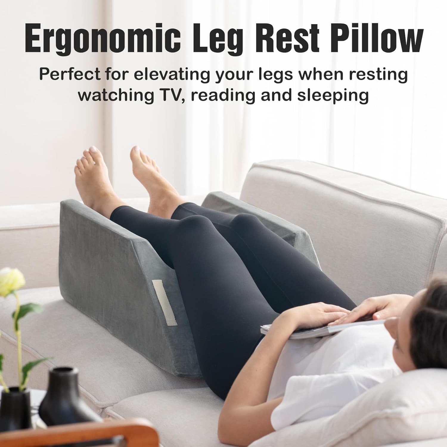 Post-Surgery Leg, Knee, Ankle Elevation Double Wedge Pillow, Memory Foam Leg El