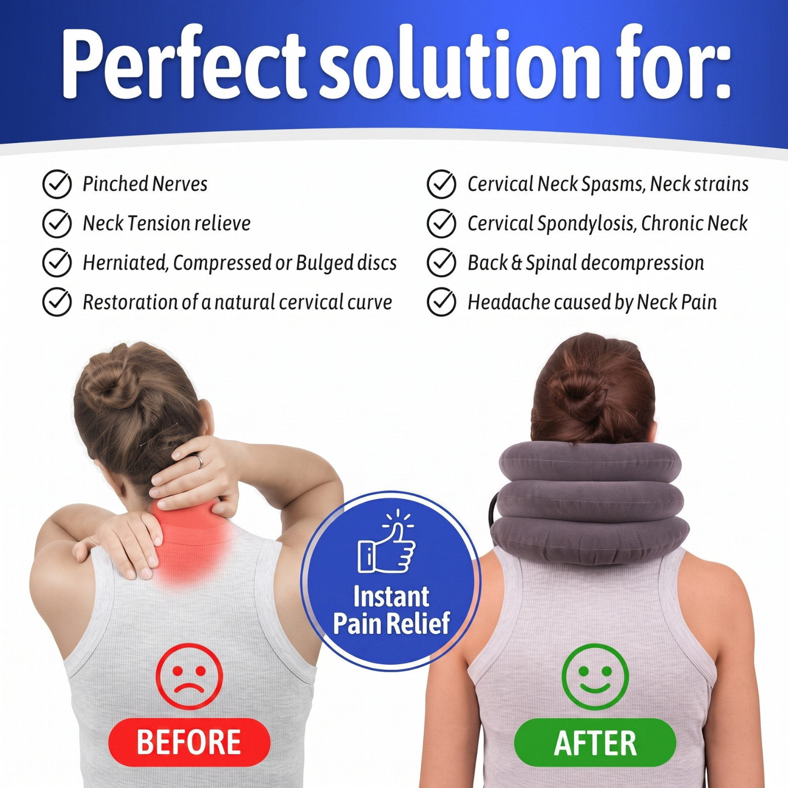 Cervical Neck Traction Device Collar Brace Support Pain Relief Stretcher Therapy