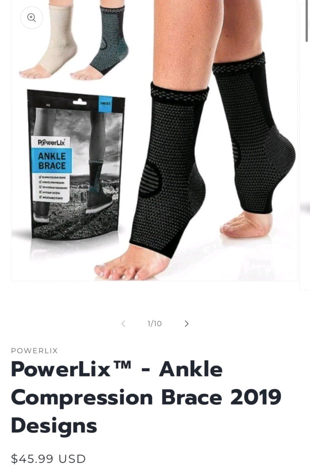 PowerLix Ankle Brace Large Unisex 1 Pair Compression Support Sleeve Brand New