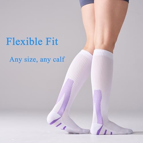 4 Pairs Compression Socks For Women and Men 20-30mmHg Small-Medium White Mix
