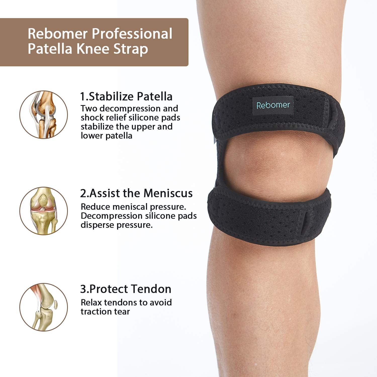 Patella Knee Strap, Adjustable Knee Brace (3D Silicone Insert) for Men & Wome…