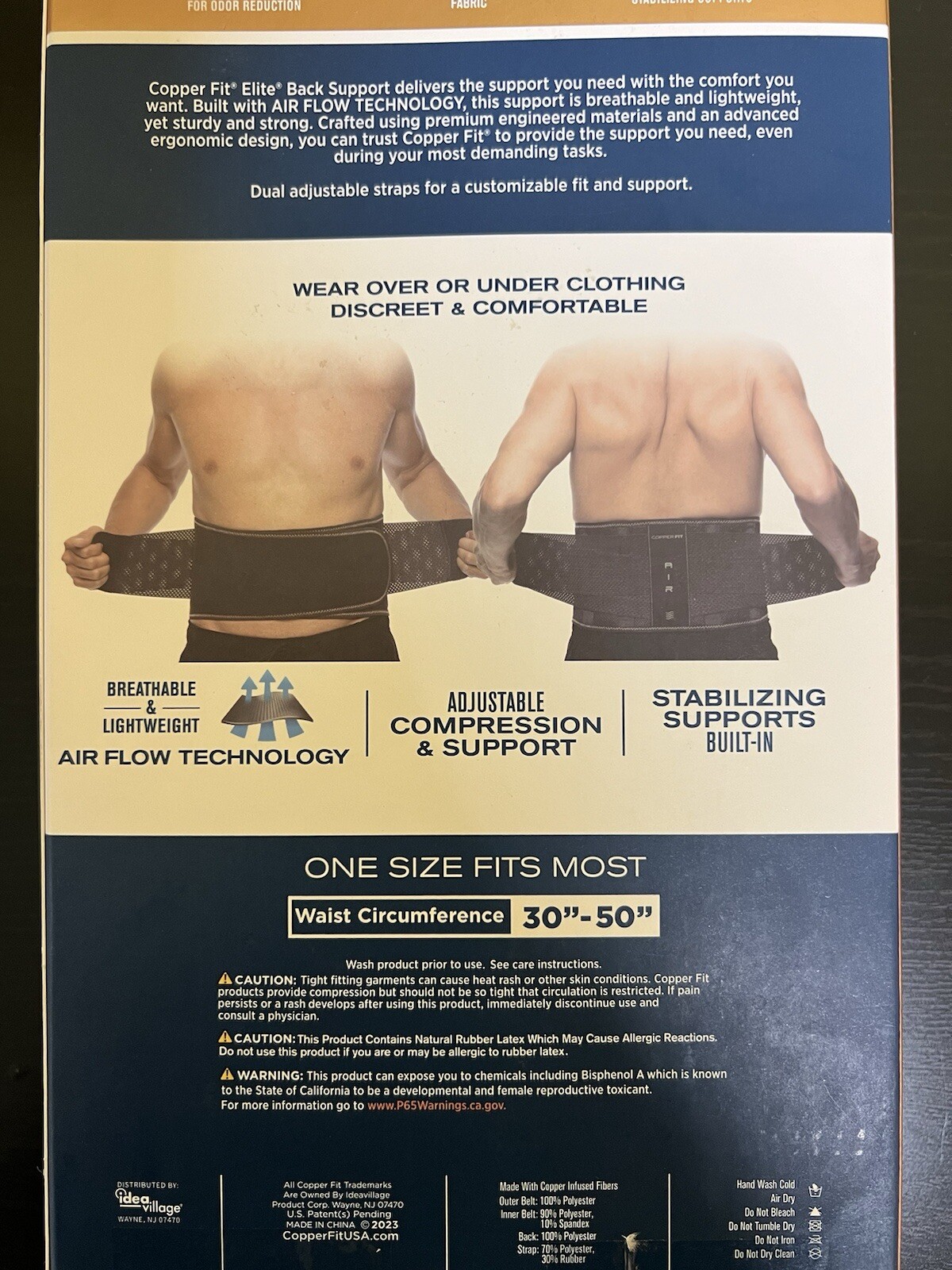 Copper Fit Elite Back Support Adjustable One size with airflow Technology Opened