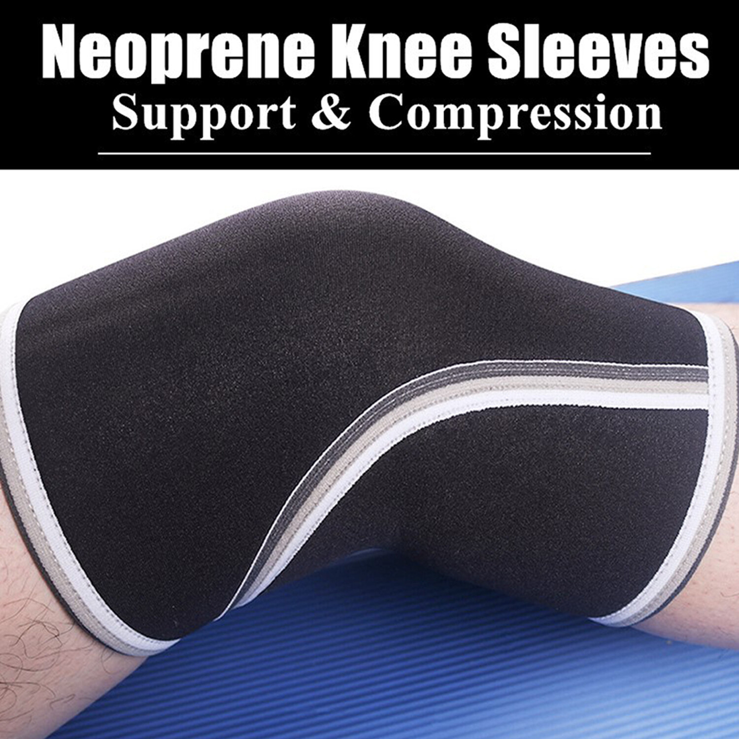 Knee Sleeves Support Crossfit Power Weight Lifting Squats Brace PAIR (7mm) Black