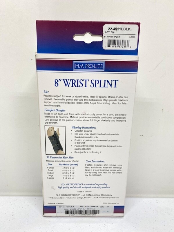 WRIST SPLINT – FLA ORTHOPEDICS PRO-LITE PROFESSIONAL GRADE 8″ – EXTRA LARGE LEFT