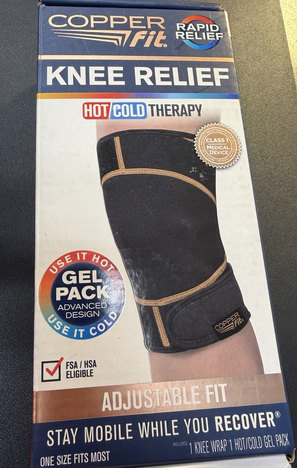 Copper Fit Rapid Knee Relief Wrap with Hot/Cold Gel Pack Adjustable Fit