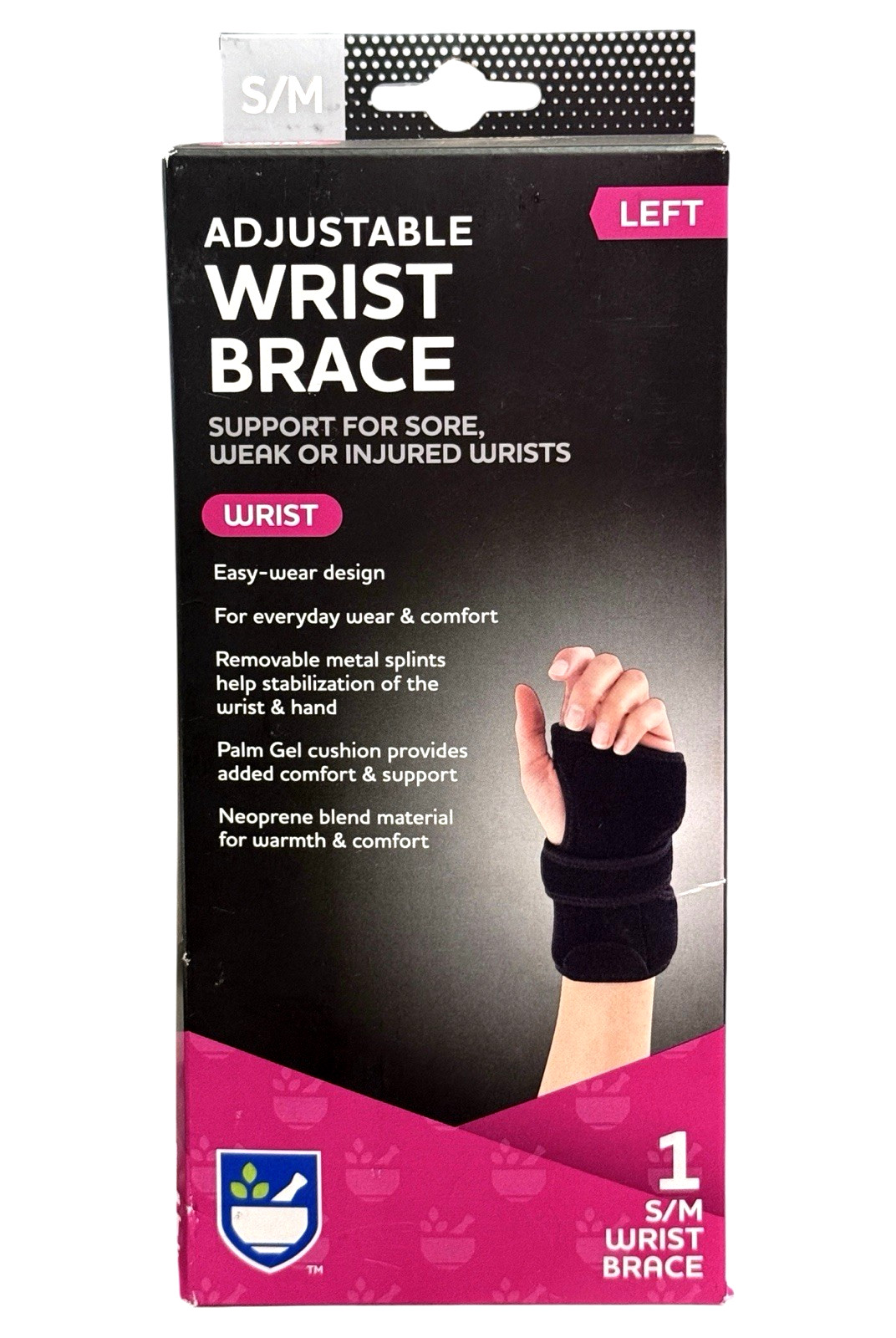 RITE AID Size S/M Adjustable WRIST BRACE For Left Hand + Gel Cushion