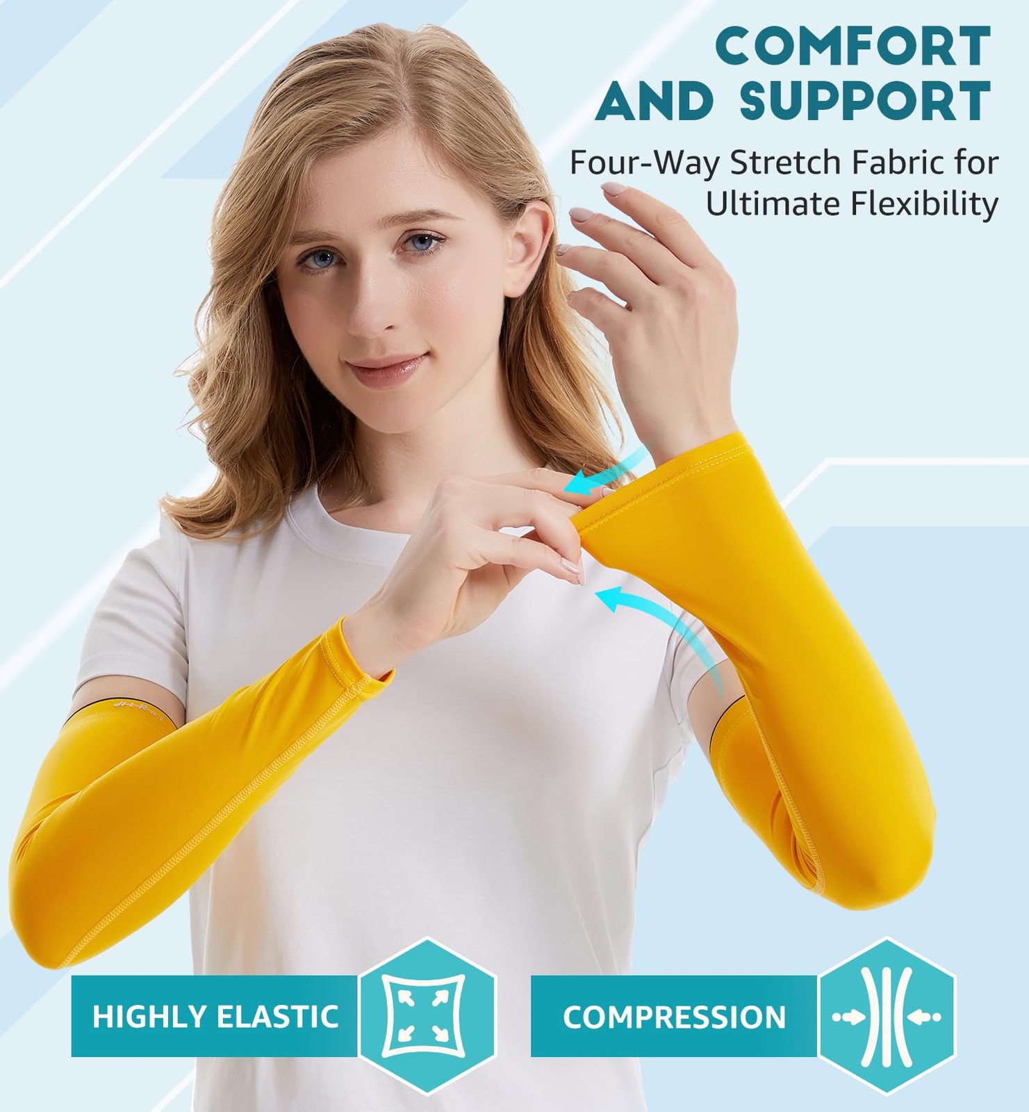HiRui Arm Compression Sleeves for Men Women Youth Small (1 Pair), Yellow