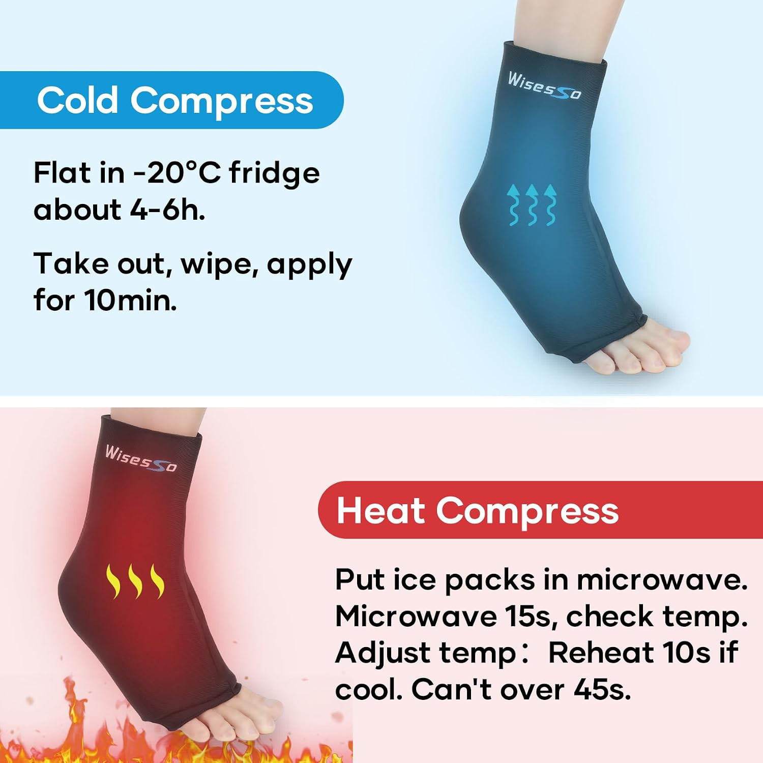 Ankle Ice Pack Wrap, Achilles Tendonitis Brace for Hot & Cold Compress, Resuable