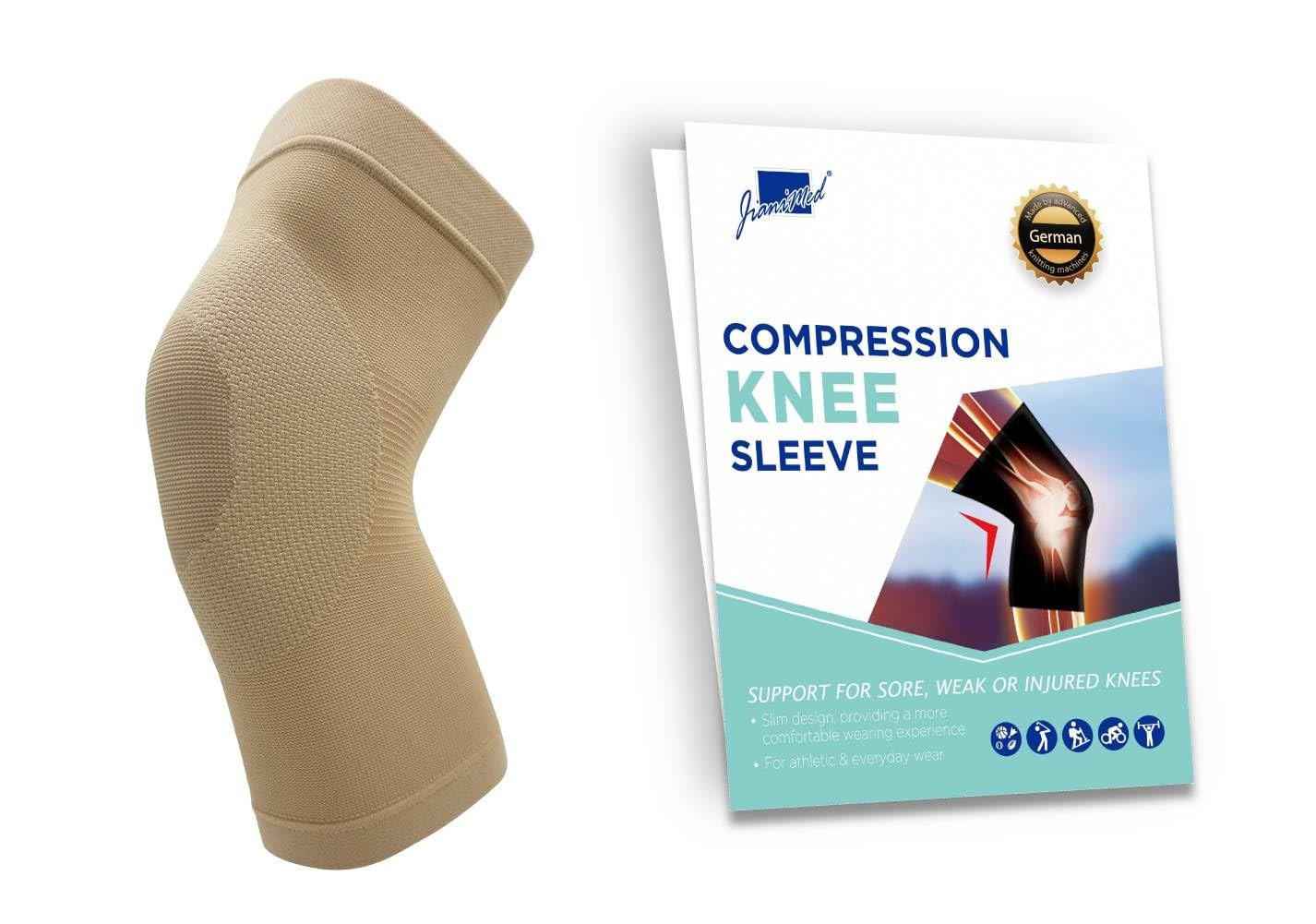 JianiMed Compression Knee Sleeve – Thin & Lightweight, Pain Relief, XL, Beige