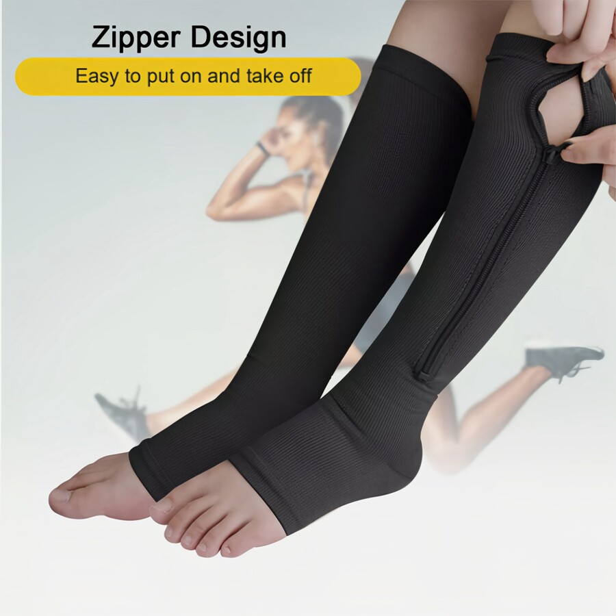 1/3Pk Zipper Open Toe Compression Stocking 20-30mmHg Calf Leg Ankle Support Sock