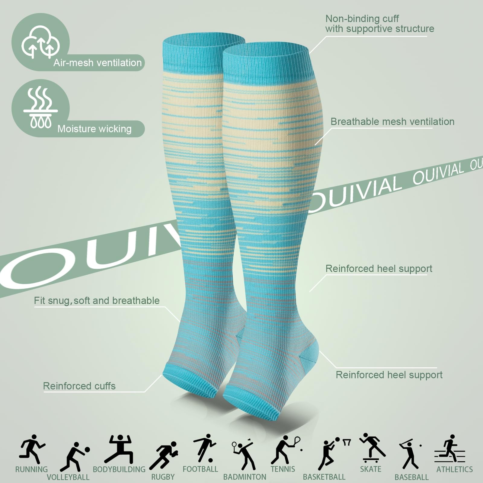 3 Pack 2030mmHg Copper Compression Socks Open Toe Knee High Support