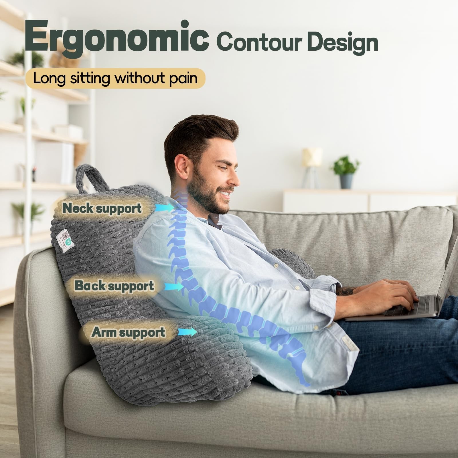 21″ Higher Large Reading Pillow for Bed Adult, Back Pillow for Bed Sitting Up…