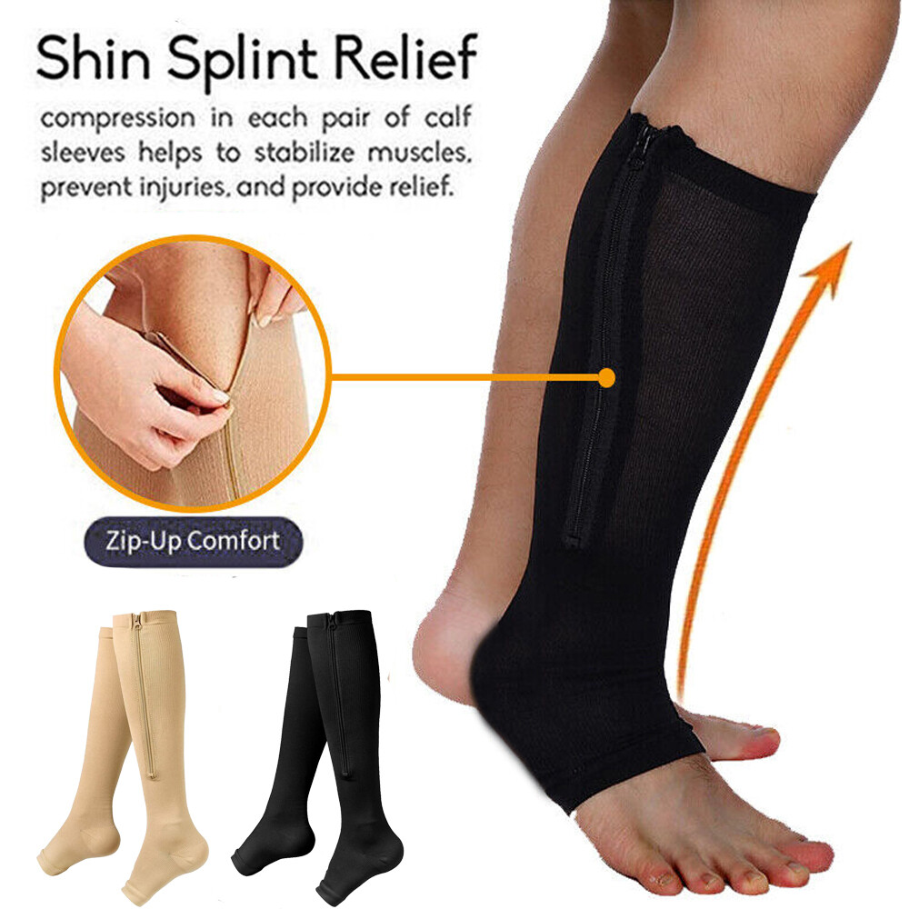 Copper Compression Socks Calf Foot Sleeve Support Zipper Pain Relief – Men Women