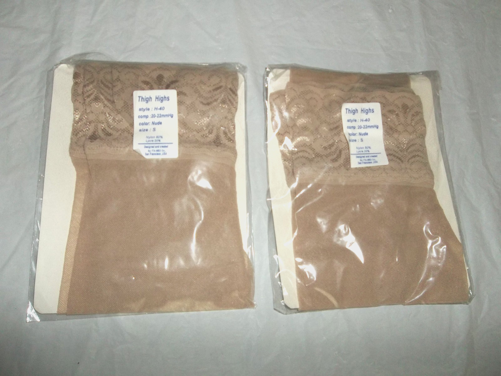 2-ITA-MED Compression Thigh Highs Stockings~ Lace Top ~Size S~ Nude Color~H-40