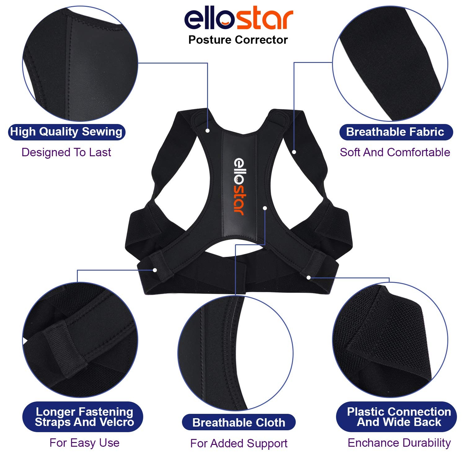 ellostar Back Brace Posture Corrector for Women and Men, Lumbar Large