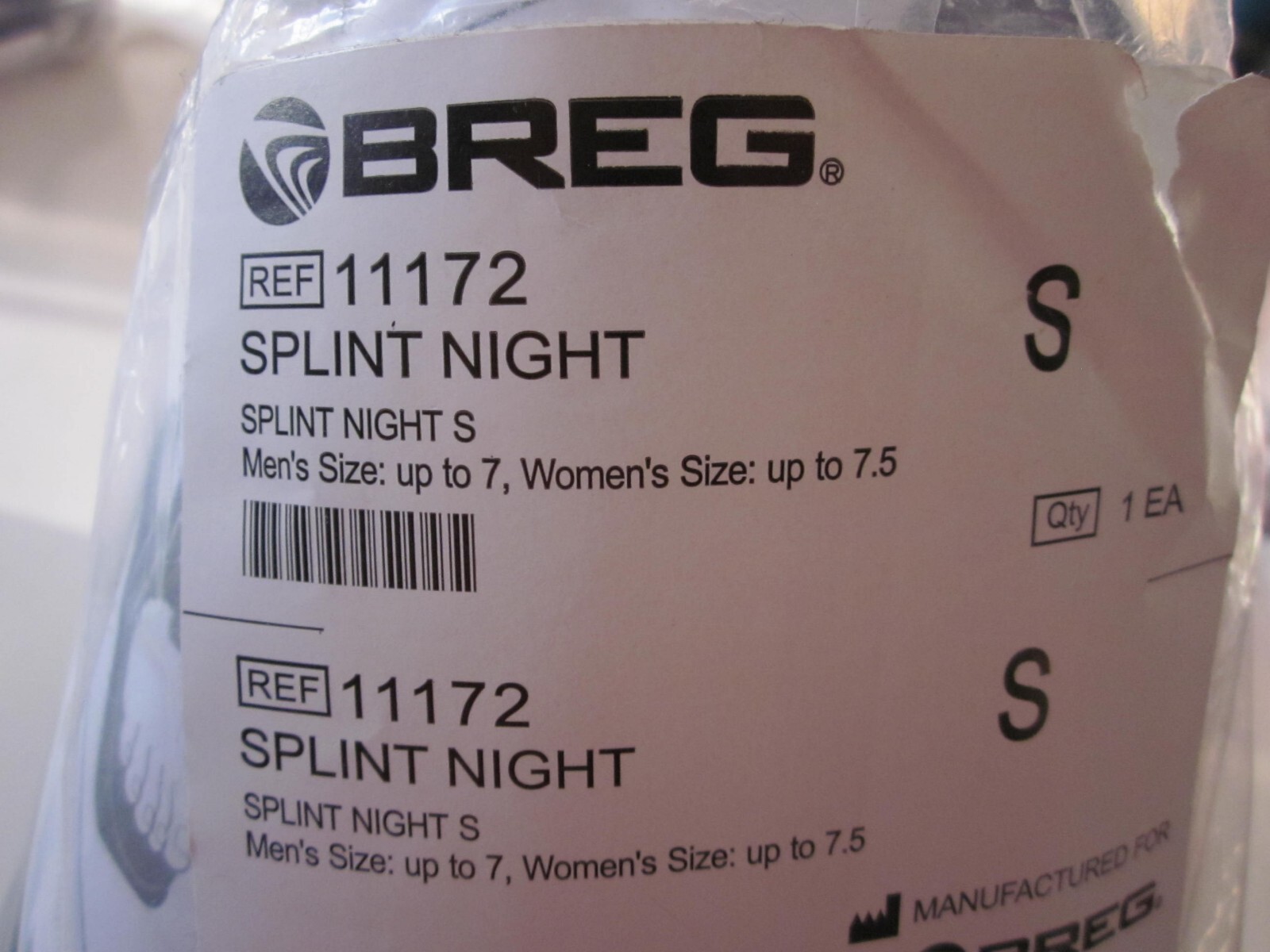 Breg 11172 Splint Night Small Men’s Size up to 7 Women’s Size 7.5