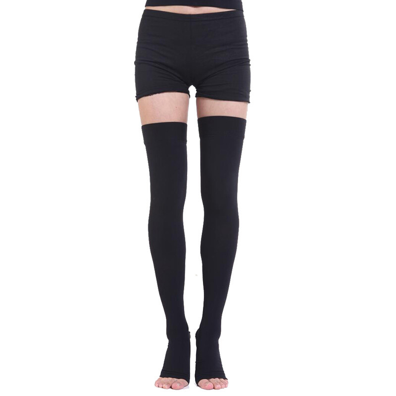 Open Toe Thigh High Compression Stockings Graduated Support 23-32 mmHg Firm Hose