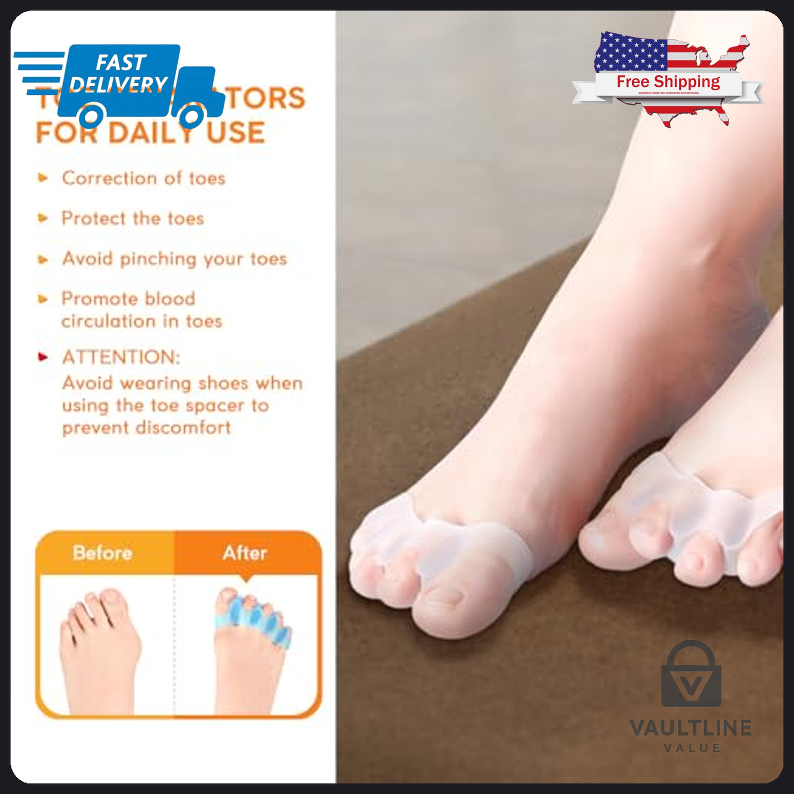 2 Piece Silicone Toe Separator for Bunion and Hammer Toe Relief
