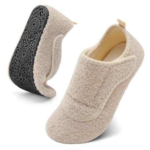 Slippers for Women Men Wide House Diabetic Shoes 5.5-6.5 Women/4-5 Men Beige