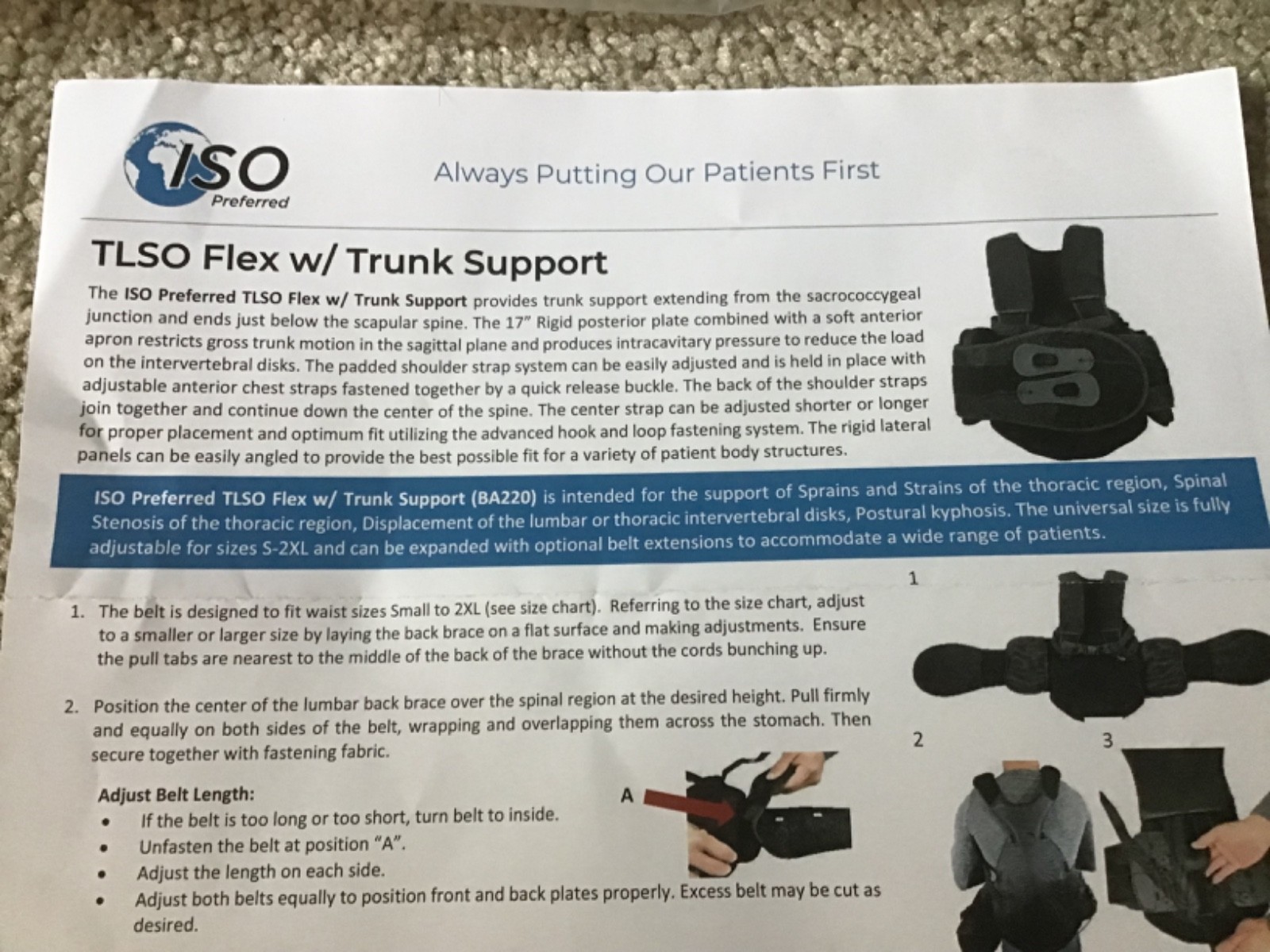 ISO Preferred TLSO Flex with Trunk Support Back Brace ISO-BA220 Universal Size