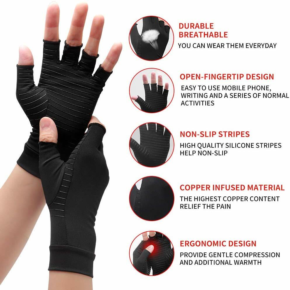 Copper Anti Arthritis Compression Gloves Wrist Support Hand Pain Relief Therapy