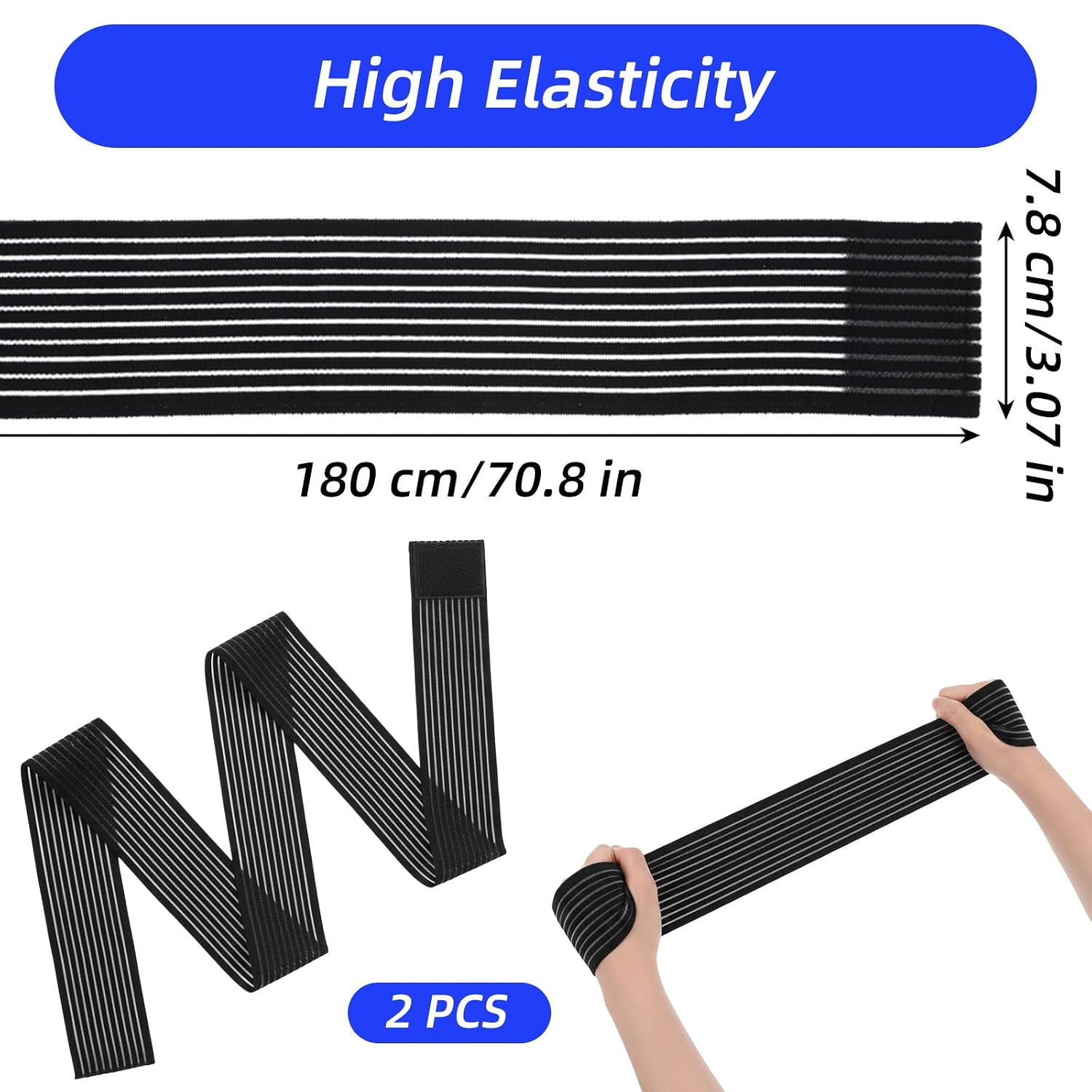 2 PCS Extra Long Elastic Knee Wrap Compression Bandage Brace Support, Adjustable