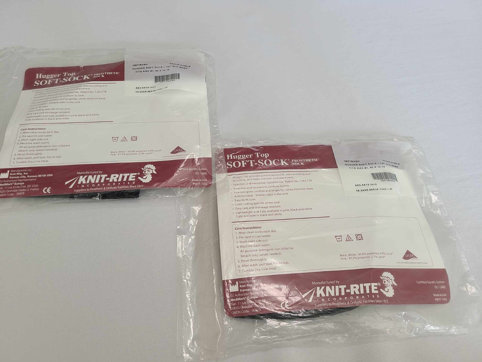 Lot of 2-NEW! Knit-Rite Soft Sock BLACK Prosthetic Sock 1BP1RGSH #1, #2 x 10-14