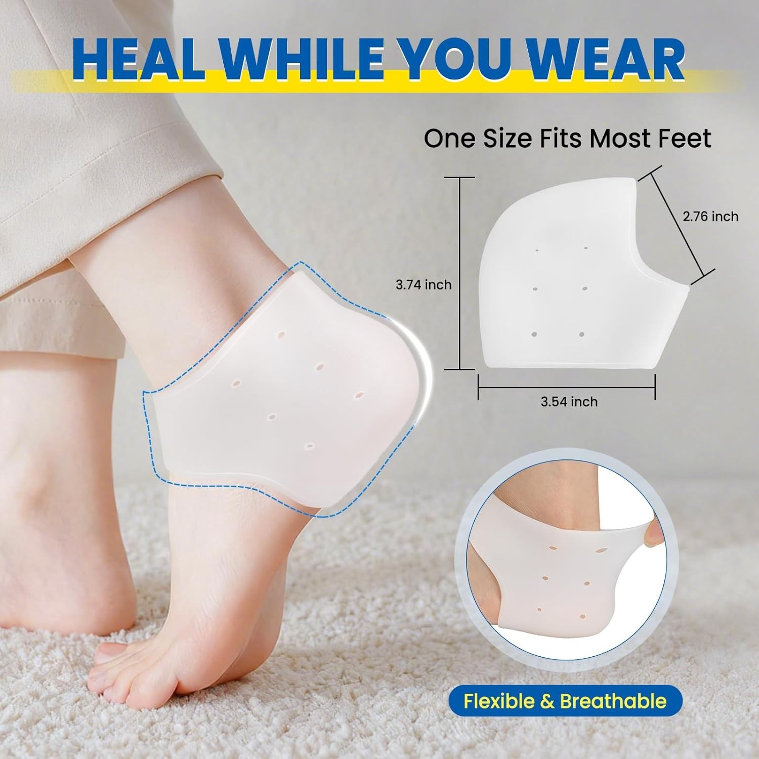 2 Pcs Silicone Gel Elastic Heel Socks Cracked Foot Moisturizing Skin Care US