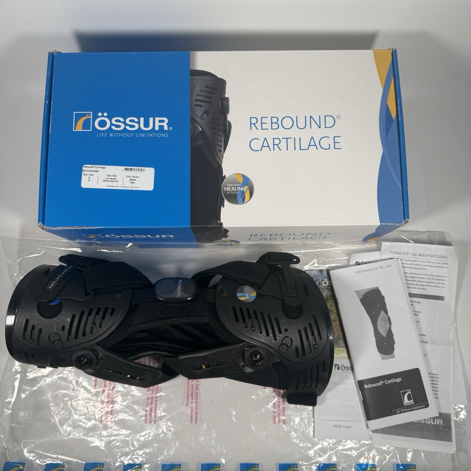 Össur Rebound Cartilage Knee Brace Left Medial Small Black REF B-254610002