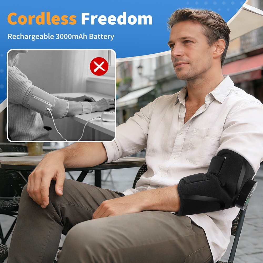 Cordless Heated Elbow Brace with Heat Vibration Massage,Relieve Joint Pain,Rech.