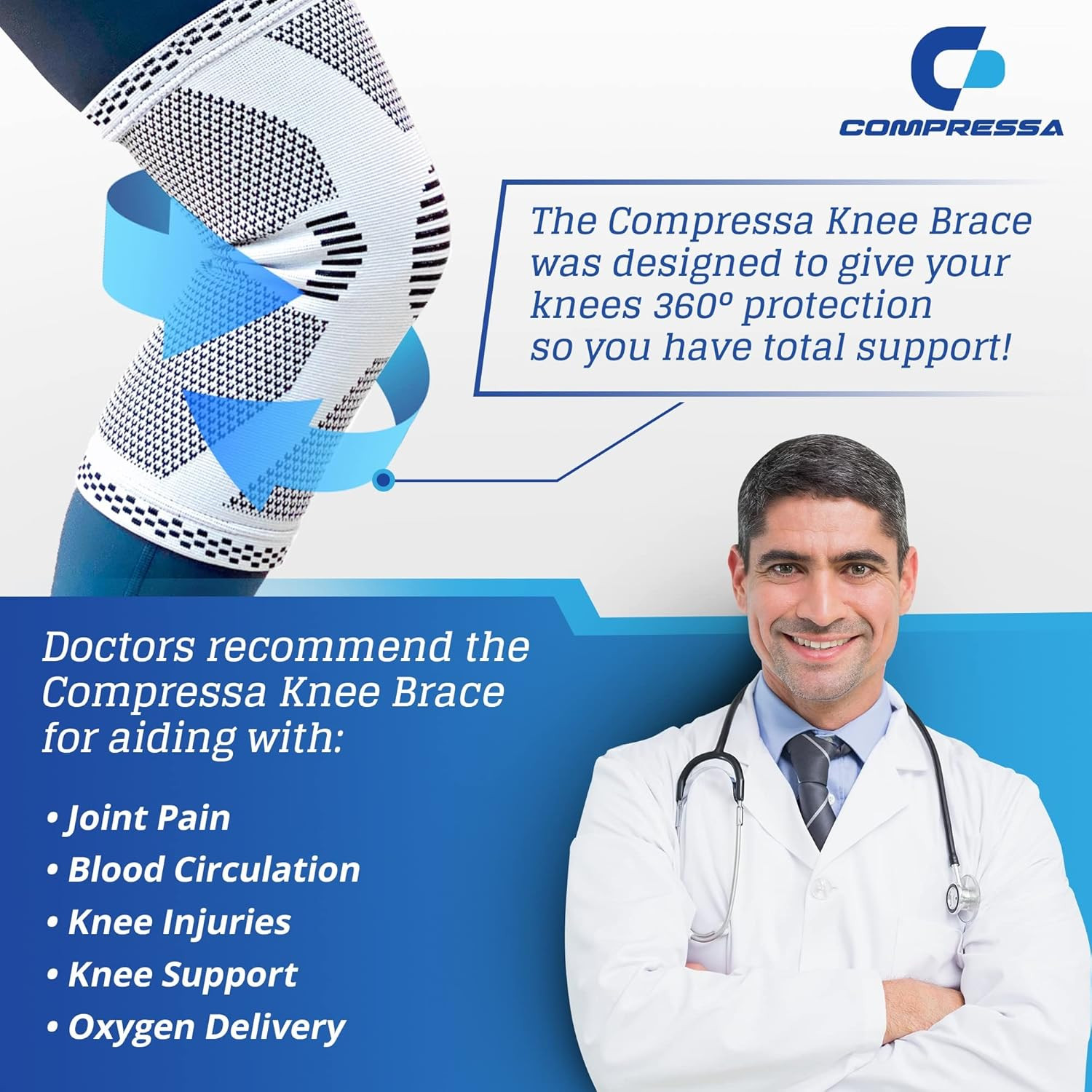 Compressa Knee Sleeve for Women & Men (Regular) – Non-Slip Compression Support f