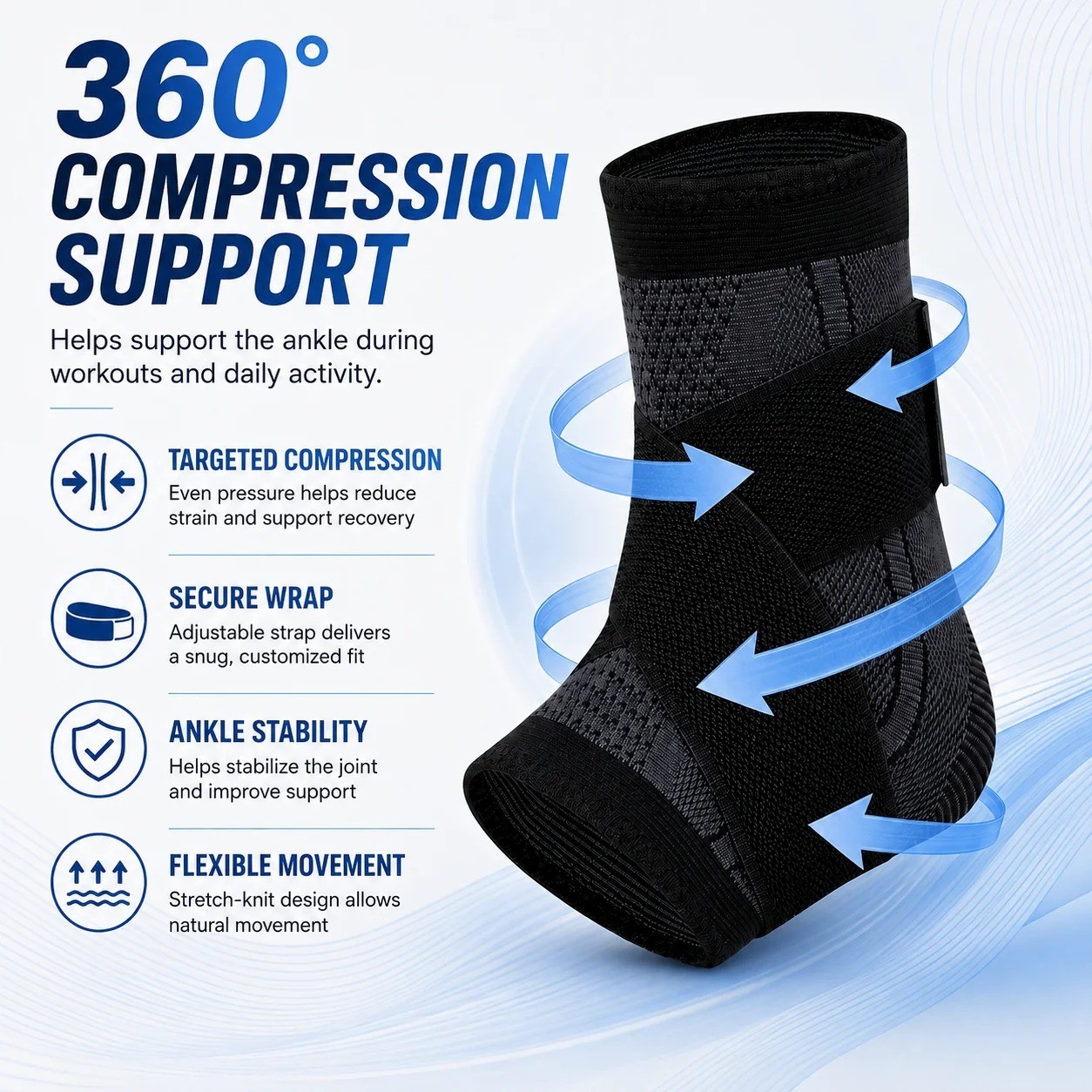 Adjustable Ankle Brace Compression Support Sleeve for Running Sports Training