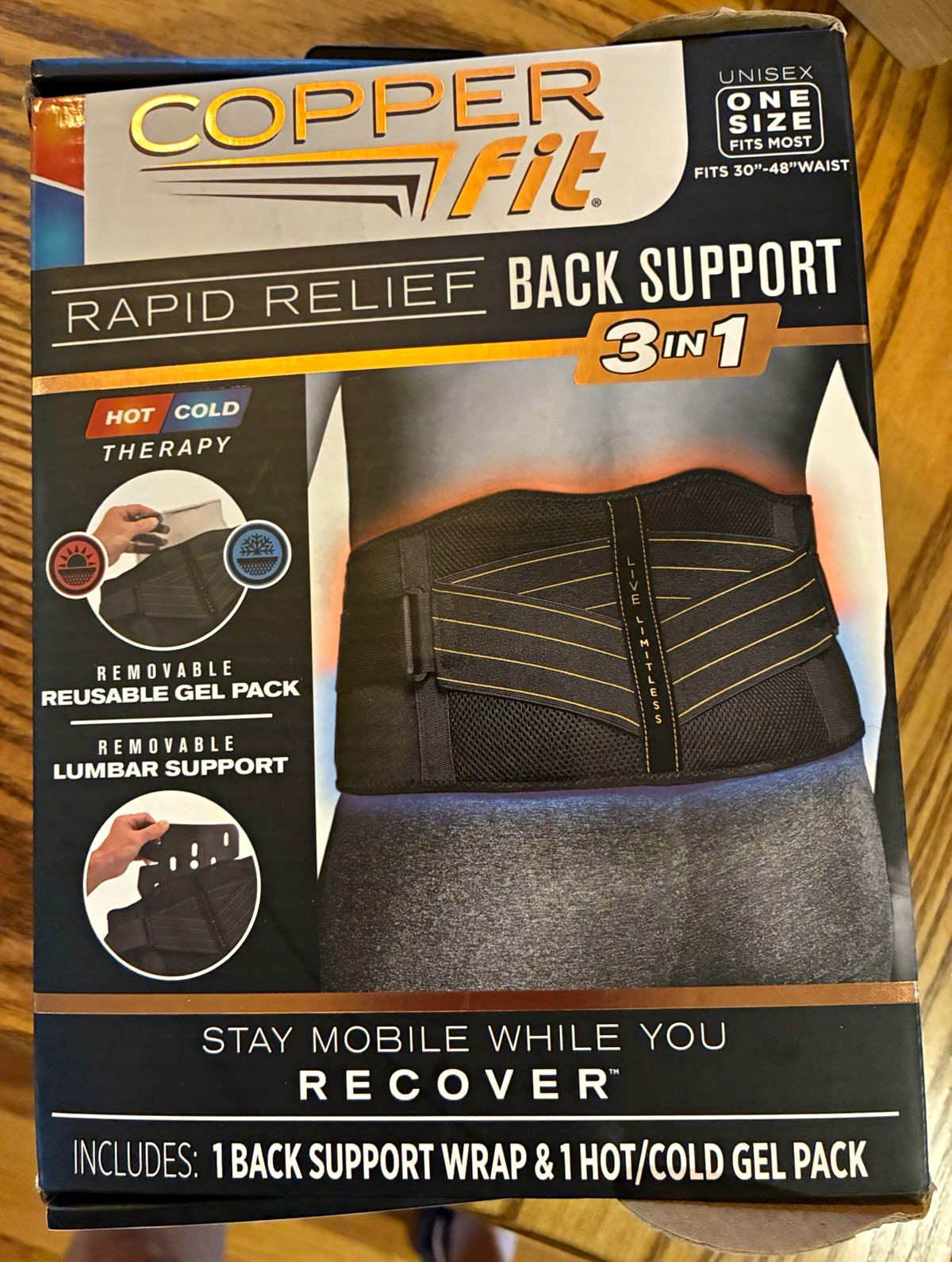 Copper Fit Rapid Relief Back Support Wrap 3-in-1 Hot/Cold Removable Gel Pack