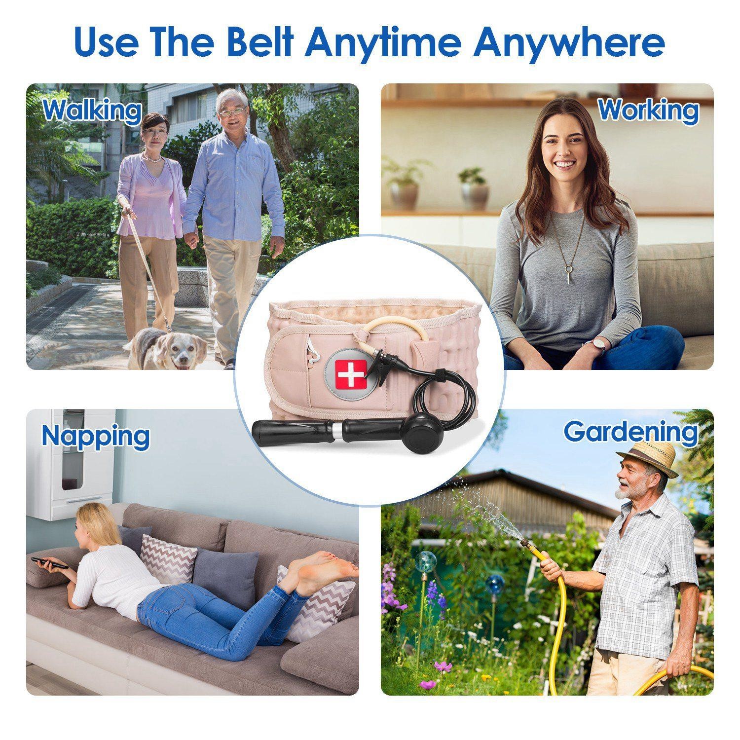 Decompression Back Belt Lumbar Spine Support Lower Air Traction Device w/ Hand